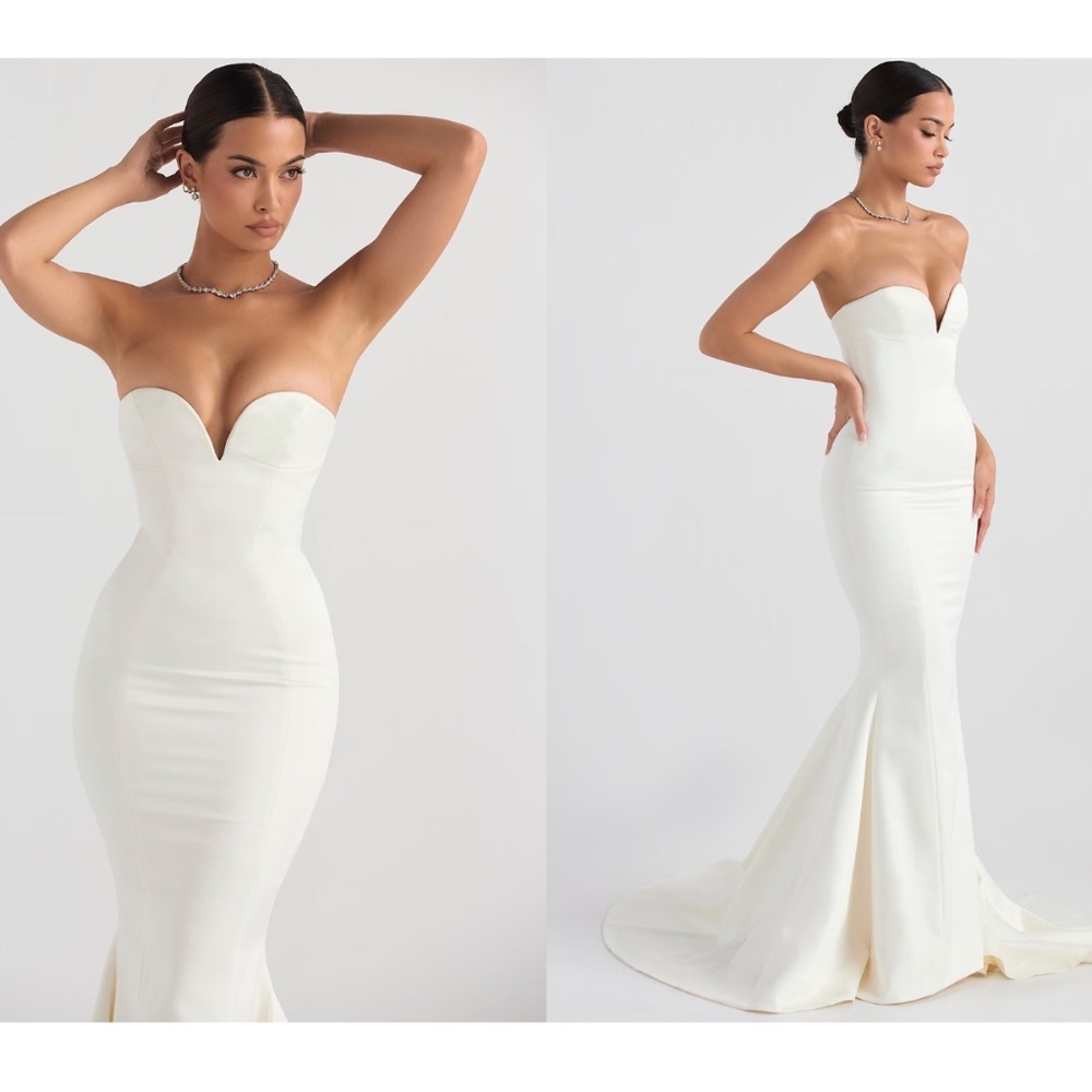 HOUSE OF CB 'Giselle' Ivory Satin Strapless Bridal Gown NWOT‎ size S - Picture 3 of 12